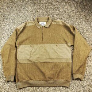 Vintage 70s Huk A Poo Polo Sweater Ribbed 1/4 Button Pullover Brown Mens Medium